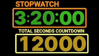 03:20 Hours Stopwatch with total 12,000 Seconds Countdown - Remix BBC Countdown 2023 Version 2