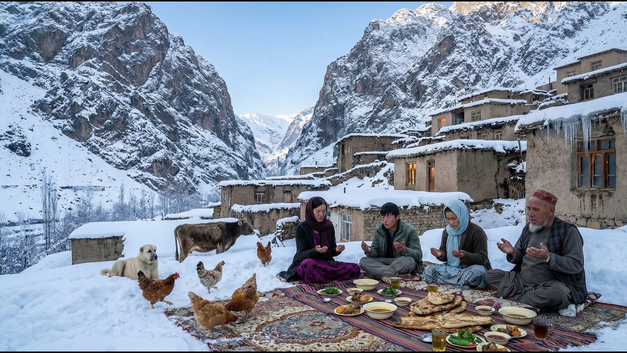 A Snowy Day in an Afghan Mountain Village 🏔️ | Ramadan Iftar & Winter Survival in the Mountains ❄️🏡