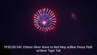 Frontier Fireworks 150mm Silver Wave to Red Ring w/Blue Peony Pistil Shell