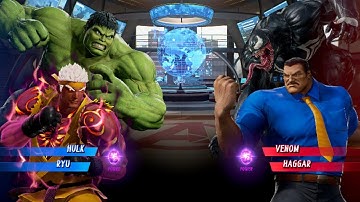 HULK & Ryu Vs Venom & Haggar [Very Hard] MarvelCapcom Infinite Gameplay