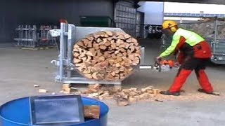 Dangerous Large Work Chainsaw Cutting Biggest Modern Wood Splitter Machine Equipment Fastest Skill
