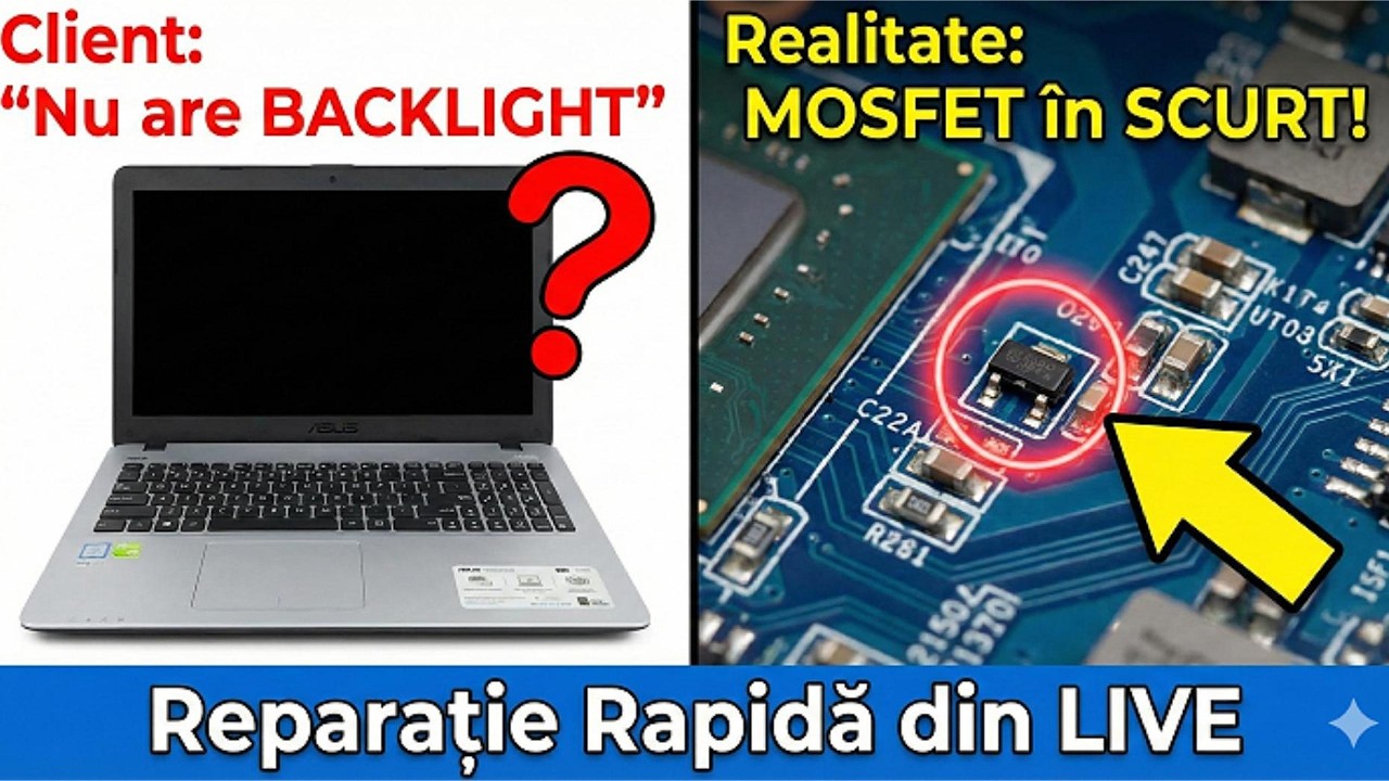 Laptop Asus R554L - Nu era backlight-ul ! Reparație MOSFET în scurt , extras din LIVE !
