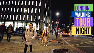 London Walking Tour Night | Kings Cross to Tottenham Court Road | London Walk [4K] HDR