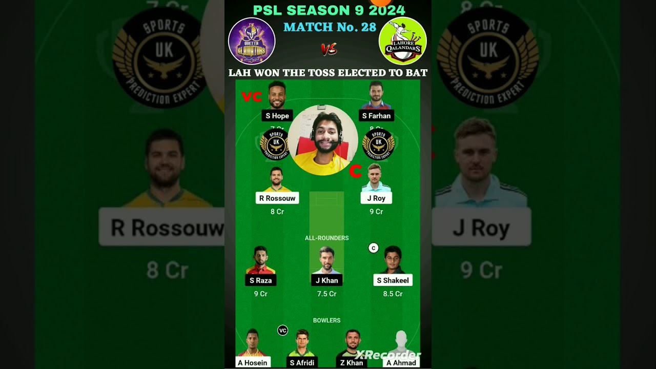 GL Team for LAH vs QUE Match No.28 😵PSL 2024 Dream11 Prediction Dream11 GL Team 