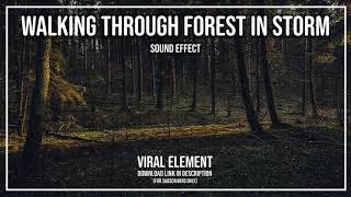 Walking through forest in stormy weather sound effect