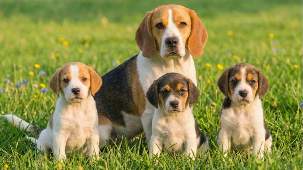 Sweet puppies enjoying time with their mother on green grass - Dog barking sounds - Dog videos