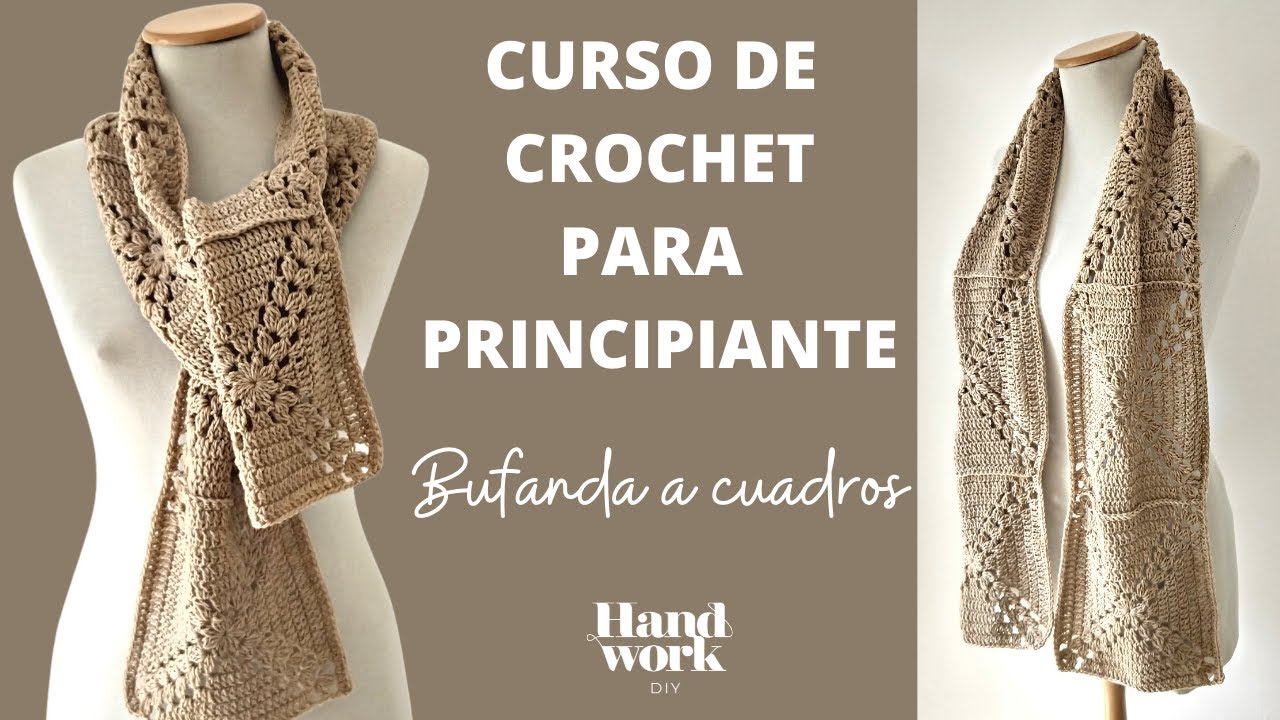 CROCHET para principiantes | BUFANDA cuadros YouTube
