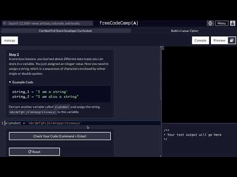 FreeCodeCamp - Python Project - Step 2 of 25 - Caesar Cipher