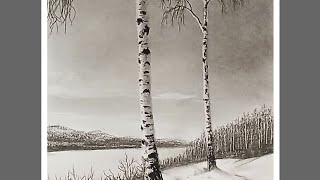 Winter Landscape Drawing with Charcoal Pencil | Step by Step Birch Tree Snow Scene Tutorial