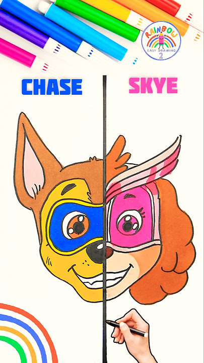 Draw PAW Patrol Simple | Draw Chase and Skye Mighty Pups 🌈🐶 #pawpatrol #drawing #shorts #forkids