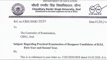 B.Ed Re-appear practical date announced CRSU Naveen Dahiya