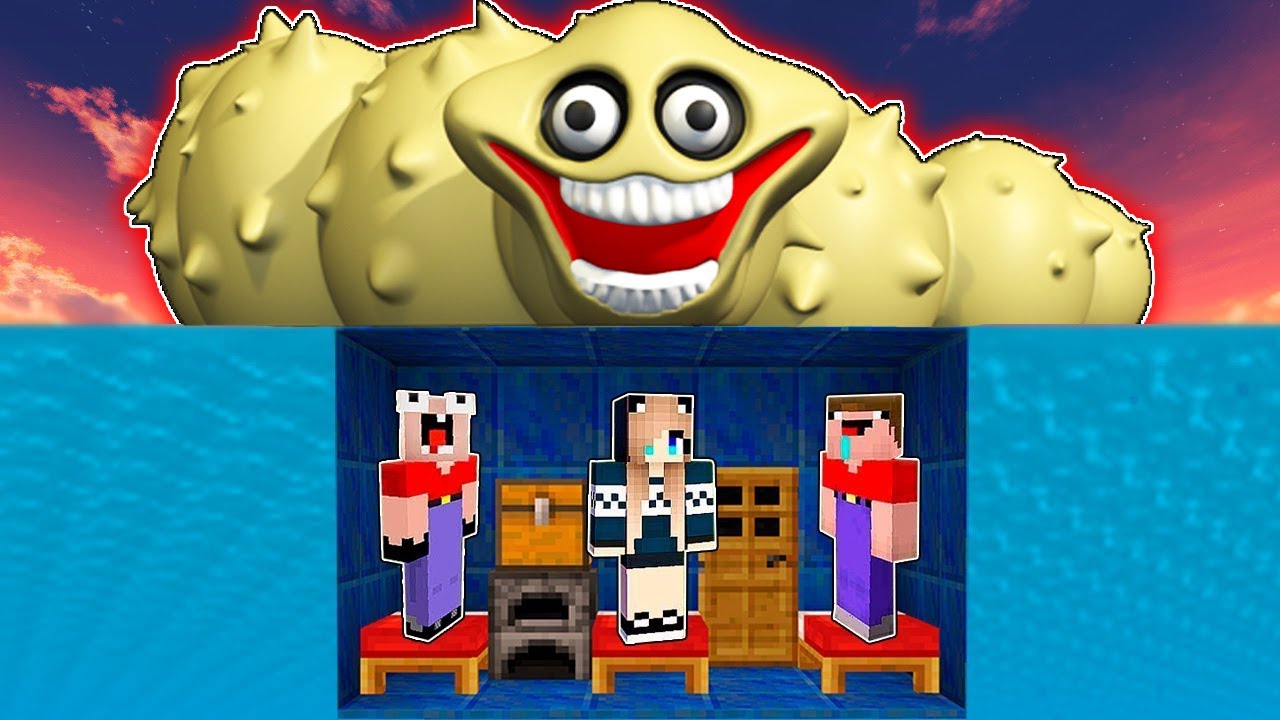 2 НУБА И ДЕВУШКА ПРО ОБУСТРОИЛИ ПОДВОДНЫЙ БУНКЕР И ПЕРЕЖИЛИ НОЧЬ В МАЙНКРАФТ! ГОЛОДНЫЙ ЧЕРВЬ