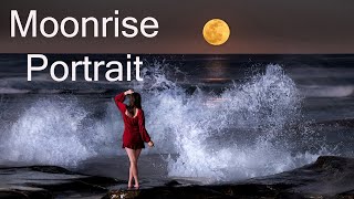 Moonrise model photo shoot: Using off-camera flash to light a model with  moon rise over the sea. screenshot 4