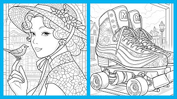 Color by Number Mosaic Woman with Bird & Retro Floral Roller Skates  Zen Color app #coloringbook