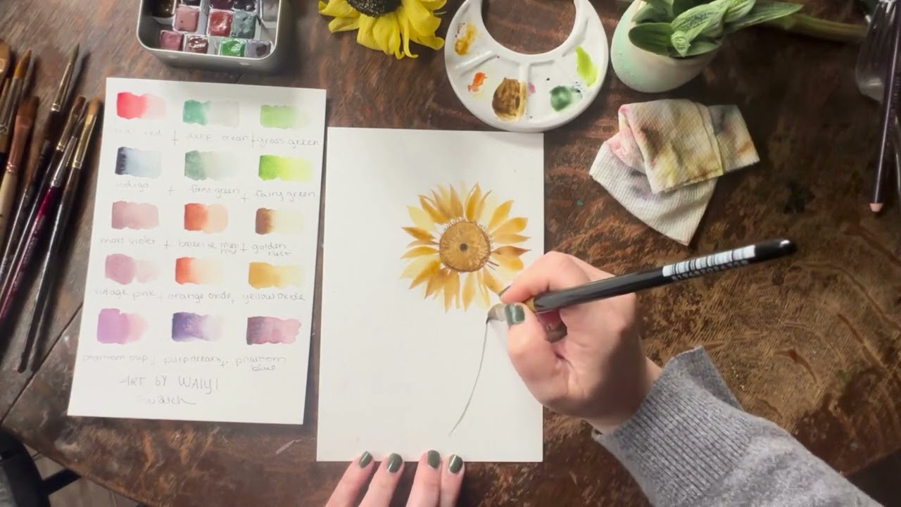 Watercolor Tutorial: Sunflower with Oval Petal Brush