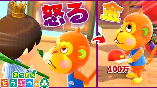 住民を怒らせた後に100万ベルあげたら許してくれんじゃね?【あつまれどうぶつの森 / あつ森】