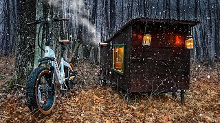 WINTER IN A BIKE CAMPER with a WOOD STOVE!