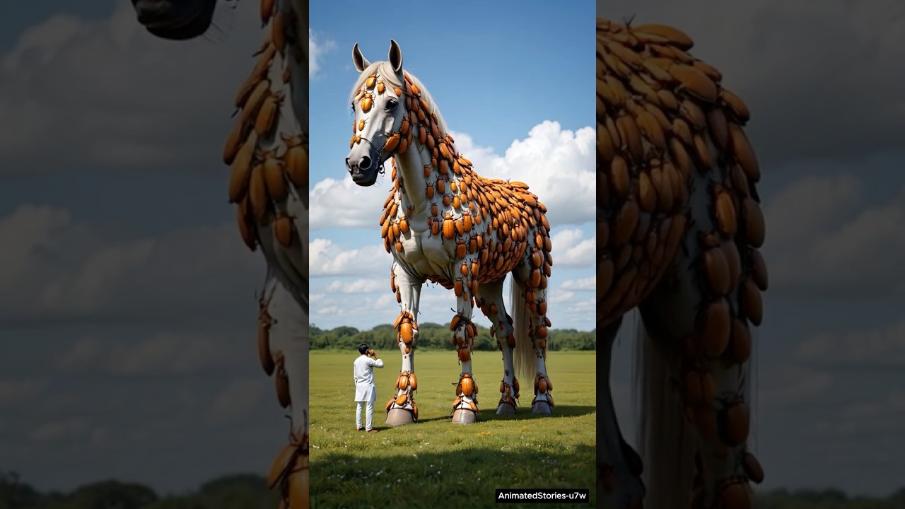 The horse covered in millions of orange beetles saved by farmer 
