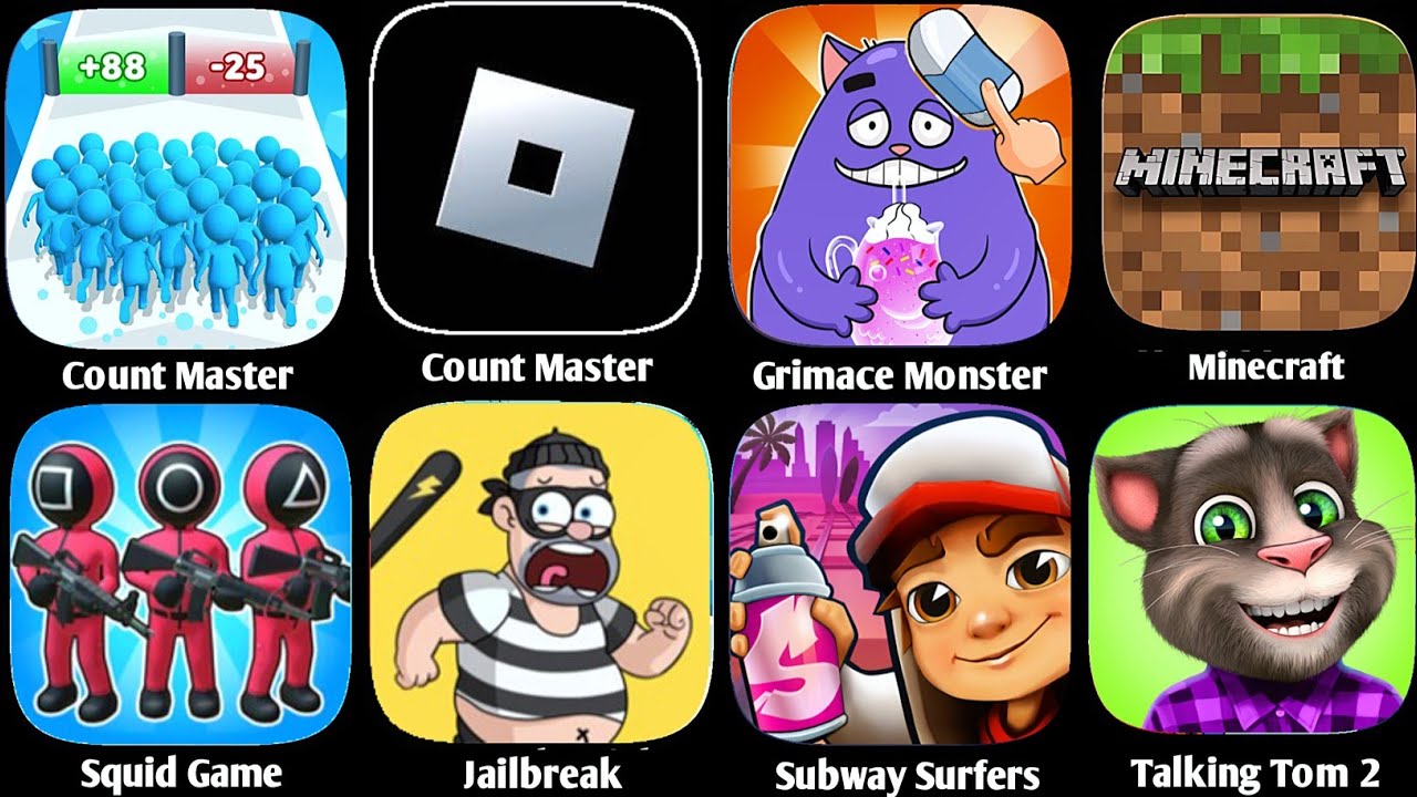 Minecraft,Grimace Monster Scary Survival,Thief Puzzle,Poppy Playtime 4,Stumble Guys,Temple Run 2