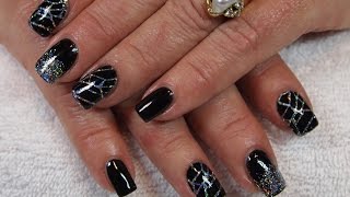 gel nails silver glitter holo stamping