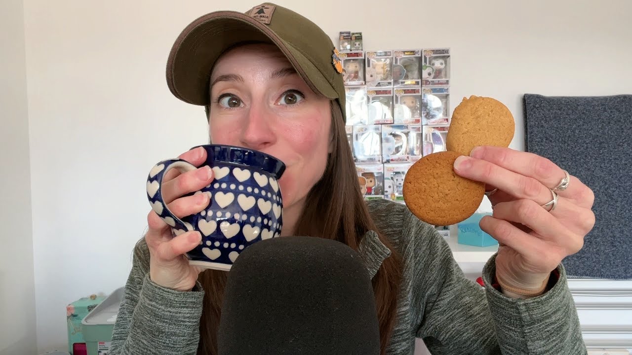 ASMR Drinking Tea and Eating Crunchy Biscuits + Whispered Ramble