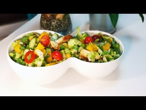 Healthy Mango Avocado Chicken salad recipe with homemade salad dressing