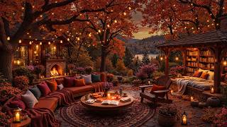 Autumn Porch Night Ambience | Forest Fireplace Crackle with Soft Jazz Piano to Reading & Working screenshot 1