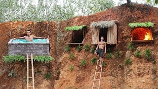 Build Undergroud Hut System And Swimming Pool On The Cliff To Avoid Wildlife ( Full Video )