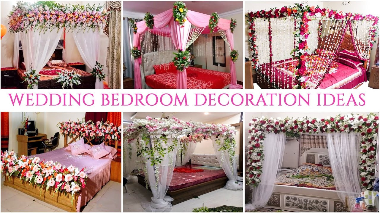 Wedding Night Bridal Bedroom Decoration ideas with Flowers. Romantic