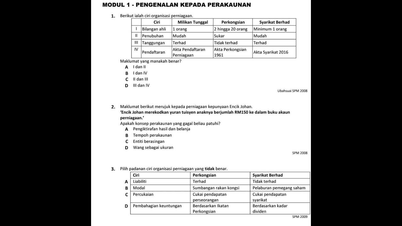 Soalan Topikal Kertas 1 Spm Prinsip Perakaunan Modul 1 Youtube