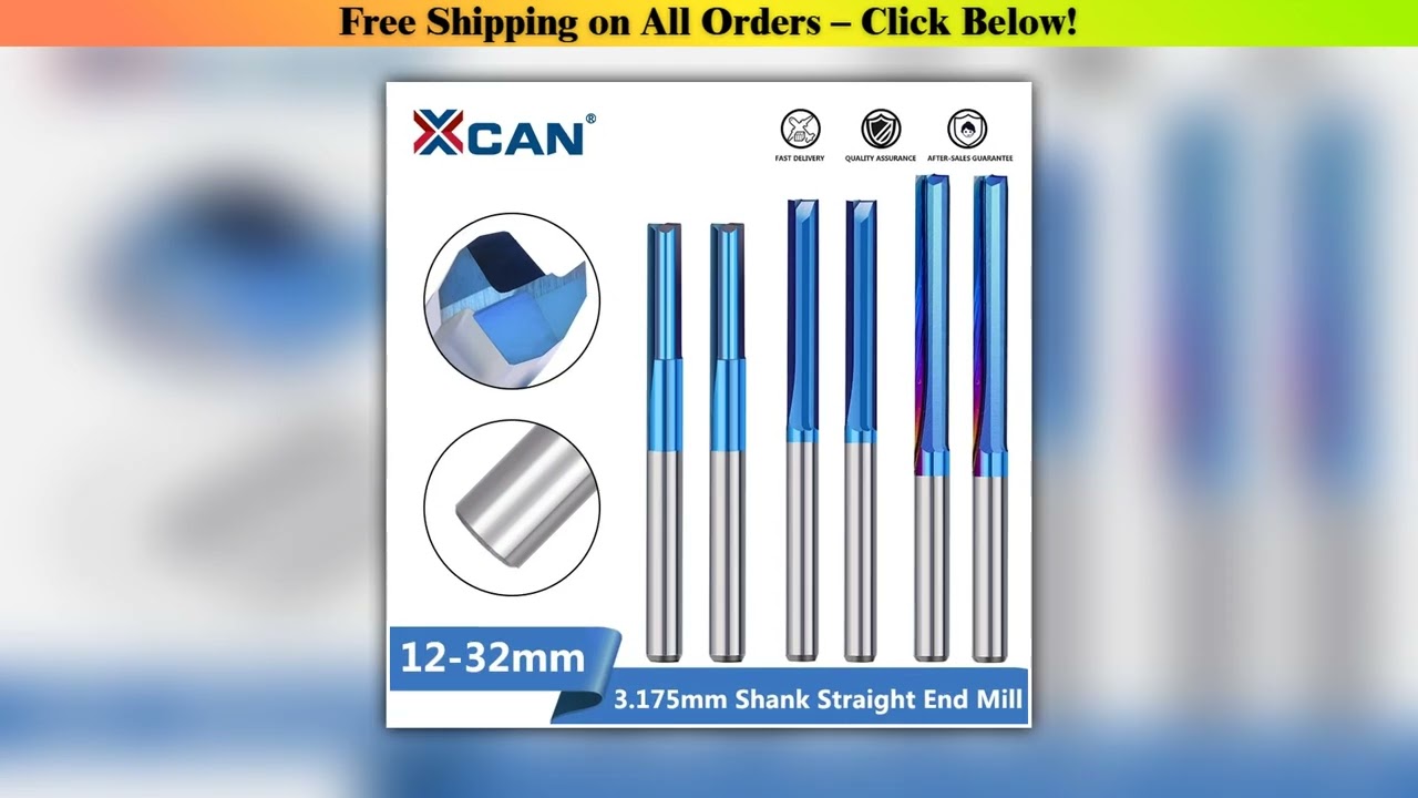 XCAN Straight Milling Cutter 3.175 Shank 2 Flute Carbide End Mill for Wood MDF Plastic CNC Router