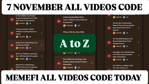 Memefi all video codes today 07 November | Memefi youtube video code I memefi video code today |
