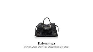 Titip Jual Tas Branded Second: Balenciaga Calfskin Croco Effect Neo Classic Gold City Black