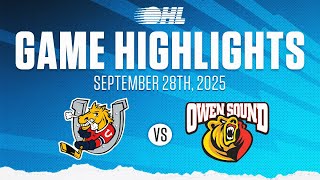 OHL Highlights: Barrie Colts @ Owen Sound Attack Sep. 28, 2025