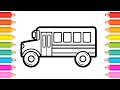 Bus Drawing and Painting for Kids | How to Draw Bus | Easy Bus Drawing with wheels on the bus song