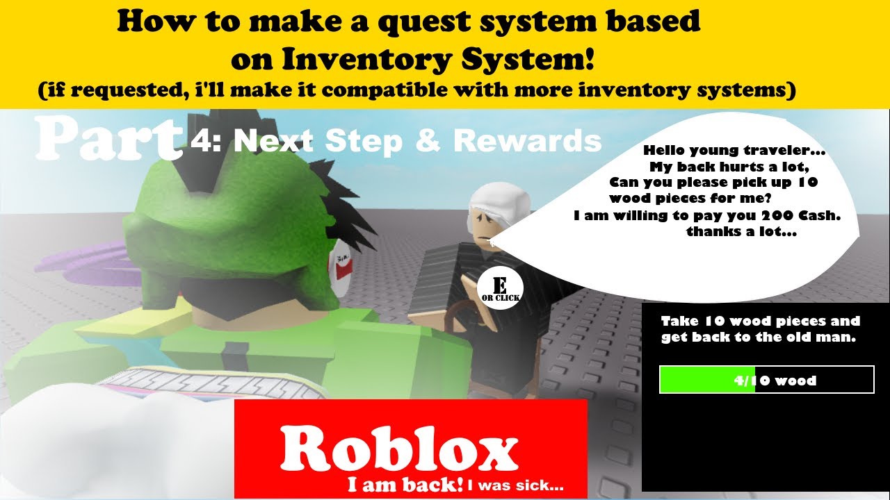 How To Make An Npc Quest System In Roblox 4 Youtube - roblox inventory system tutorial