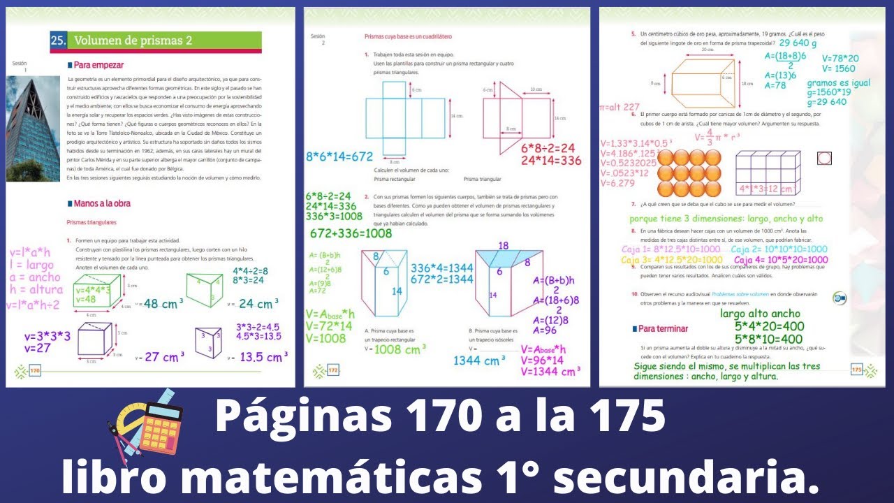 Páginas 170, 171, 172, 173, 174 y 175 matemáticas 1° secundaria Volumen