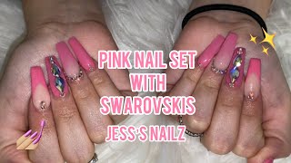 PINK NAIL SET WITH SWAROVSKIS | Jess’s Nailz