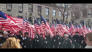 FDNY Marches With 343 Flags In Memory Of The Lives Lost On 9/11 During the St. Patricks Day Parade.