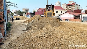 The Best Skills Operator Bulldozer & Motor Grader Spreading Rock Making Foundation New Village Road