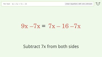 Linear equation with one unknown: Solve 4x+5x=7x-16 step-by-step solution