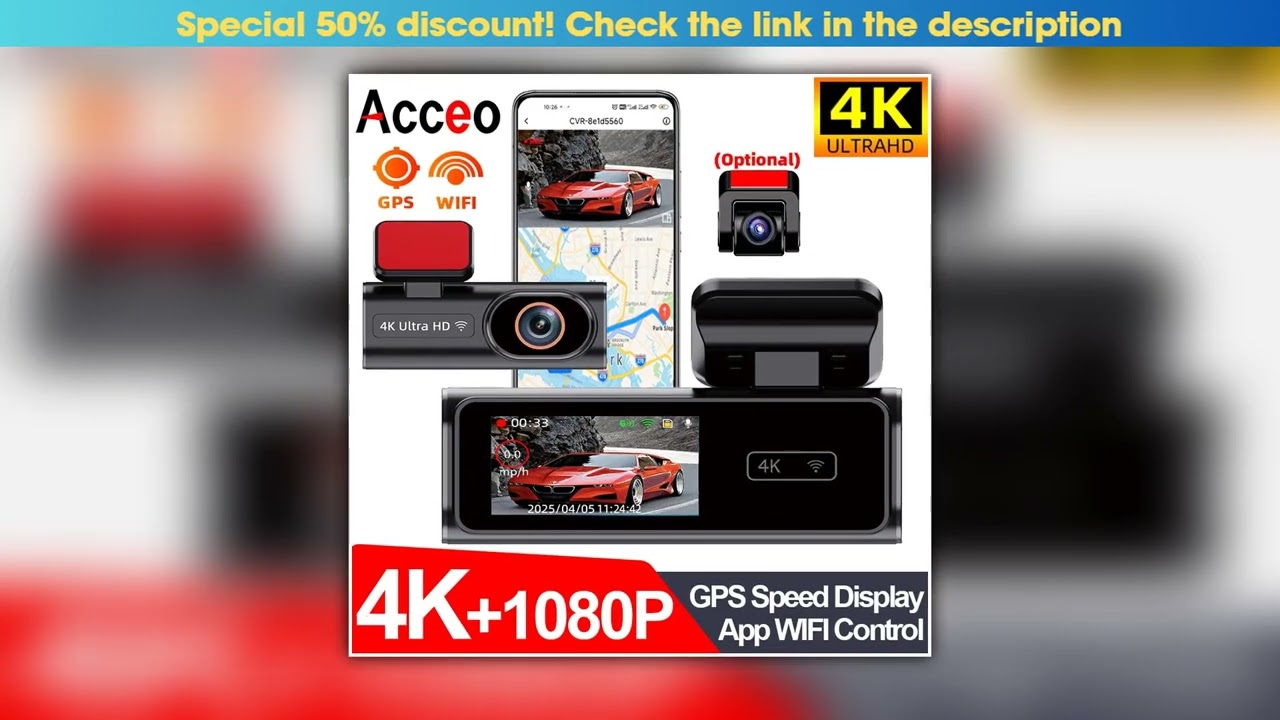 Ultra HD Dash Cam 4K Loop Recording 24H Parking Monitoring Optional 1080P Night Vision Rear Camera