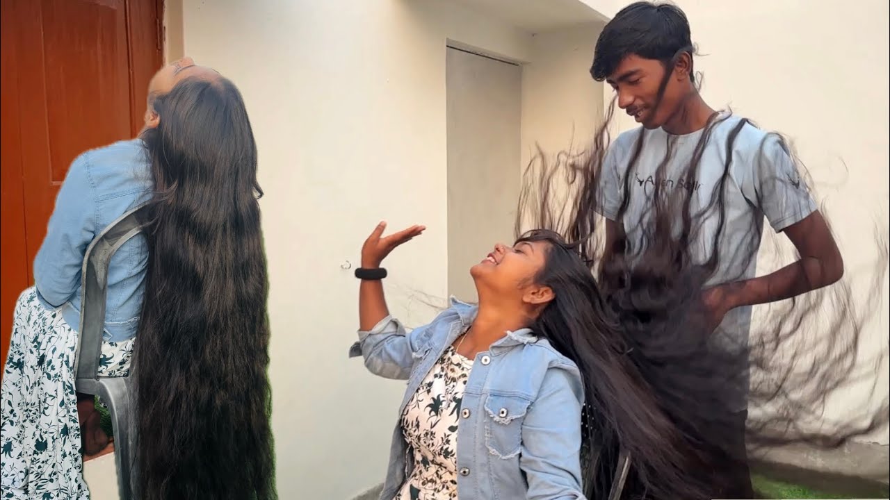 After noon magic : Ankita’s sunbath turns into a hair play session || Long hair play by male