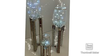 2021 DIY Glam 3 Piece Silver and Gold Shelf/Side Table Lighted Decorations