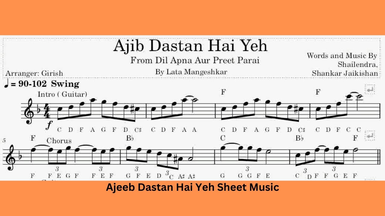 Ajib Dastan hai ye tutorial/ lesson chords /With notes /piano instrumental/Sheet music