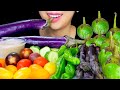 ASMR RAW PURPLE ASPARAGUS, SHISHITO PEPPERS, RAW EGGPLANT VEGGIE PLATTER  | ASMR EATING|TracyN ASMR