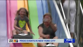 New York kicks off pride week with slides, Broadway