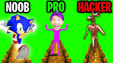 Can We Go NOOB vs PRO vs HACKER In TEMPLE RUN 2!? (*SIRENHEAD MAP!?* TEMPLE RUN 2 IN REAL LIFE!)