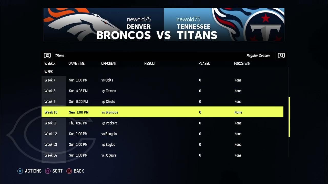 Madden NFL 23 Tennessee Titans Regular Season Schedule 202223