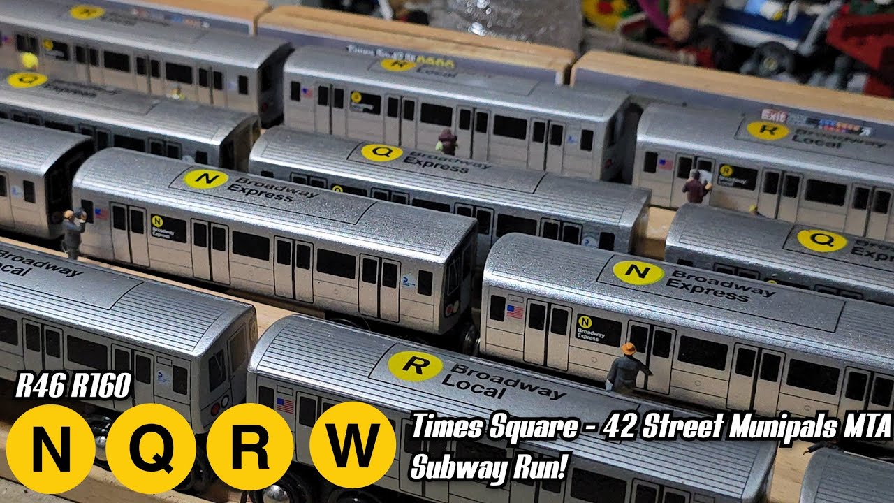 MTA Munipals N Q R & W Trains R46 R160 Times Square - 42 St Subway Run!